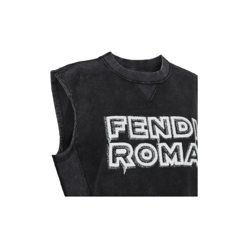FENDI By Marc Jacobs Jersey Sleeveless Cropped Sweatshirt Black-3