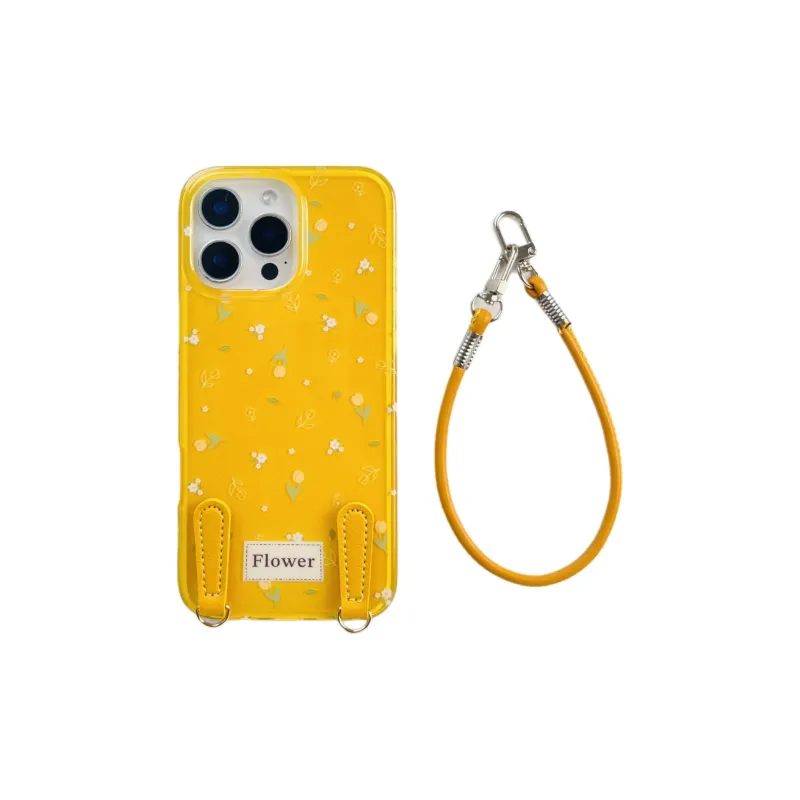 Wei Xin Acrylic Material Yellow Floral Lanyard Phone Cases Compatible With IPhone 16/15 Pro Max/Apple 13/14 Pro/Max-3