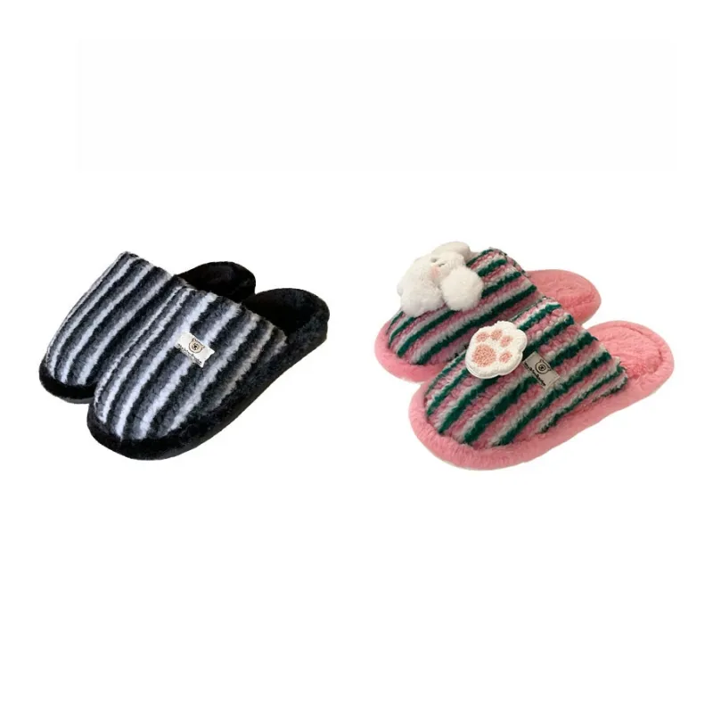 Thin Strips Cotton Slippers Unisex, Pink-19