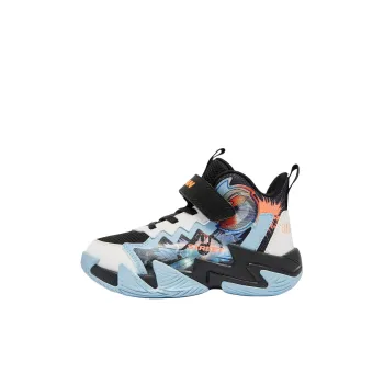 QIAODAN Anti Slip Wear Resistant Mid Top Children's Basketball Shoes Black/Shiny Orange Children Aged 3 7 Years Old