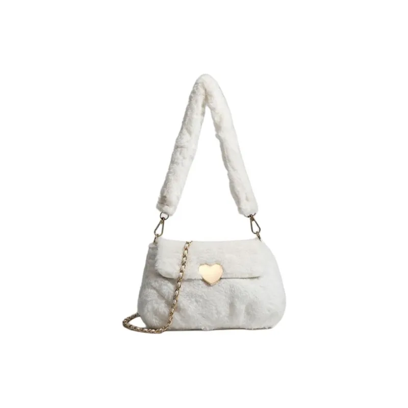 NX DOUGHNUT Artificial Plush Shoulder Bag Women's White-1