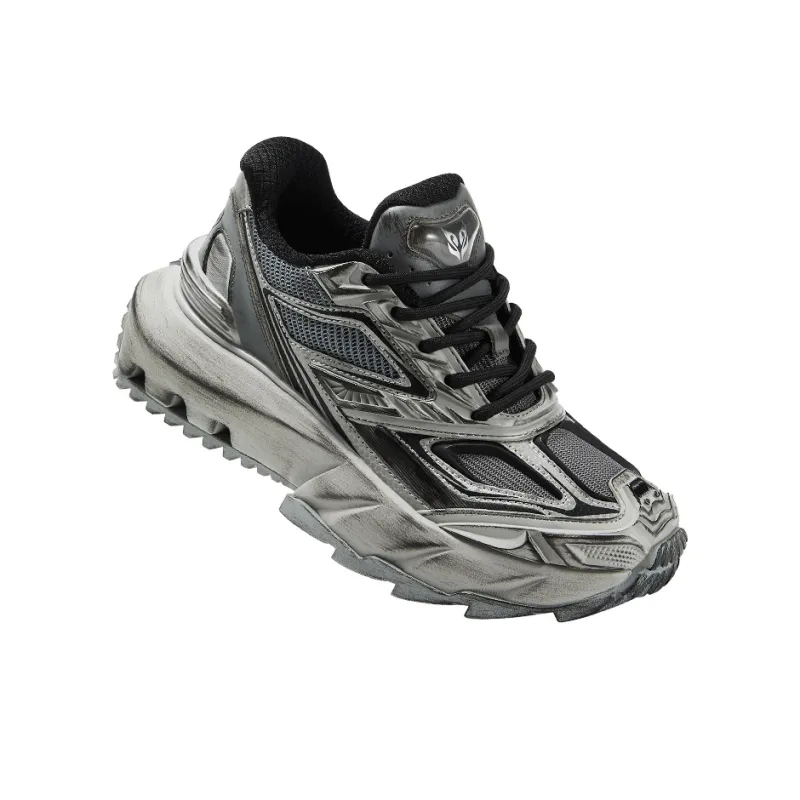 OGR Pangolin REMAKE Low Top Chunky Sneakers Unisex Cyber Silver Gray Destroyed-4