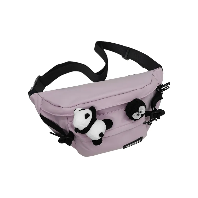 TAKI Nylon Fashion Versatile Color Blocking Advanced Slanted Crossbody Bag Regular Unisex Black/White/Purple-7