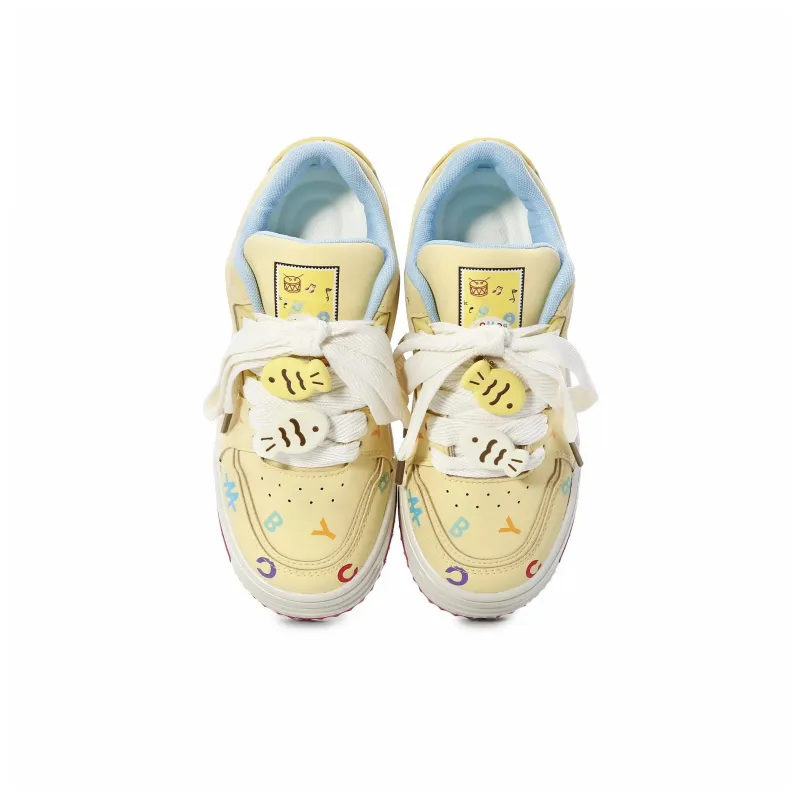 ABCIO Slip Resistant Waterproof Height Increasing Low Top Skateboard Shoes Women's Yellow-3