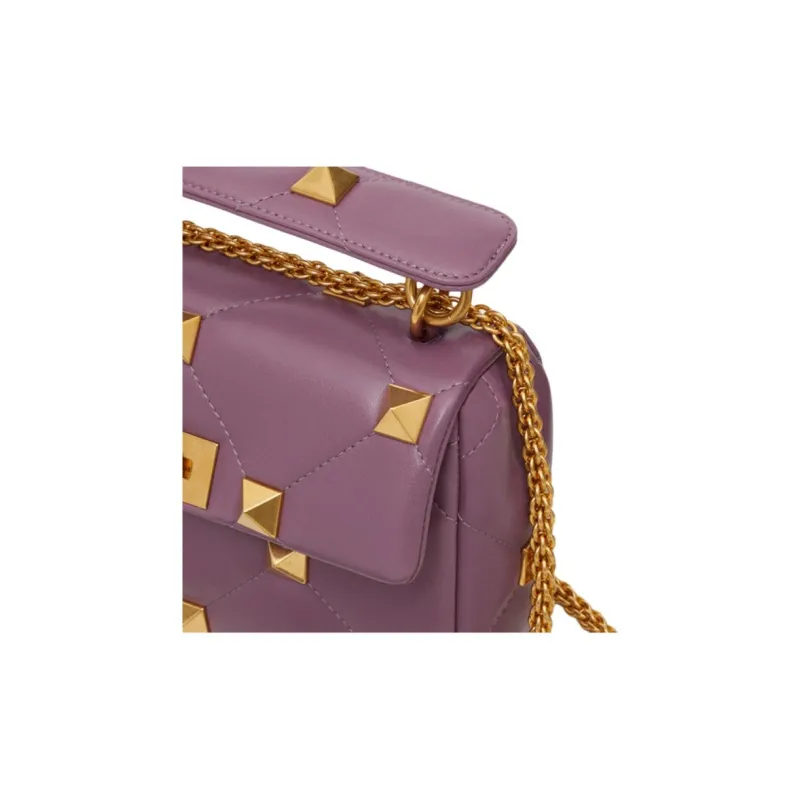 Valentino Sheepskin Large Stud Handbag Shoulder Bag Crossbody Bag Purple-4