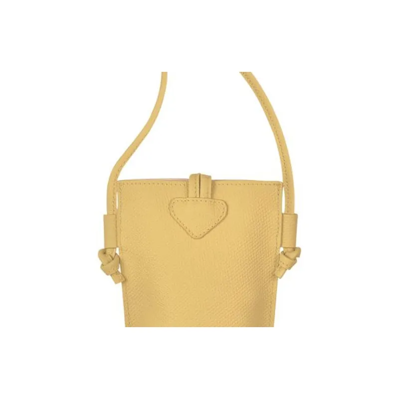 LONGCHAMP Roseau Cow Leather Shoulder Bag, Crossbody Bag, Cell Phone Pouch Women's Yellow-4