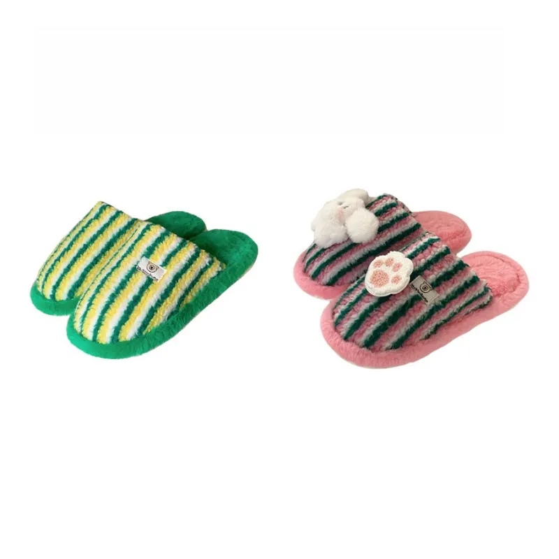 Thin Strips Cotton Slippers Unisex, Pink-24