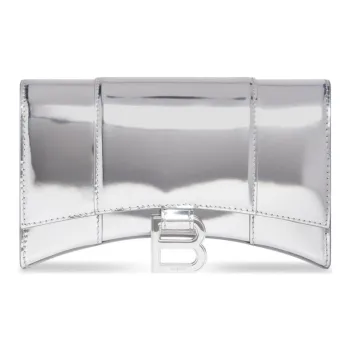 Balenciaga Calfskin Wallet Shoulder Bag Women's Silver