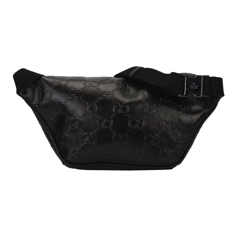 GUCCI Leather Sling Bag, Fanny Pack Medium Size Unisex Black-2