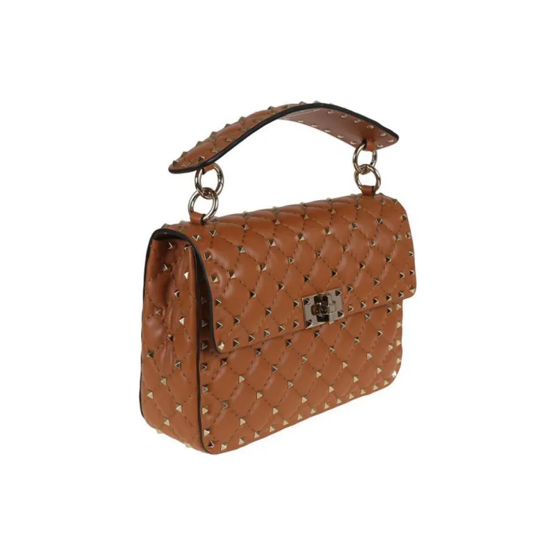 Valentino Rockstud Leather One Shoulder Handbags Medium Size Women's Flesh Cardamom Color-1
