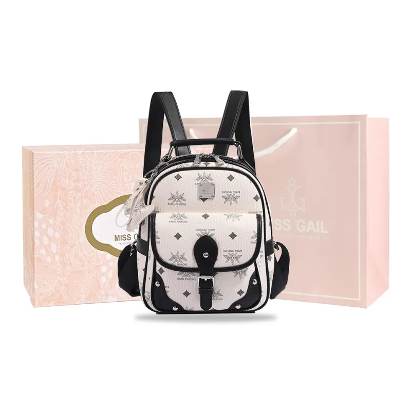 MISS GAIL Synthetic Leather Backpack Women's Pink/Beige Yellow/Black White-13