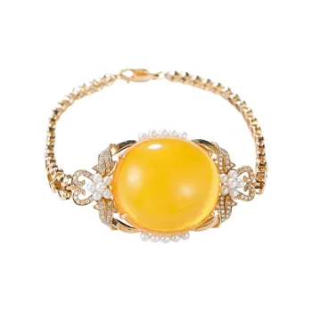 S&A 18K Gold Inlaid Amber Beeswax Bracelets Women's