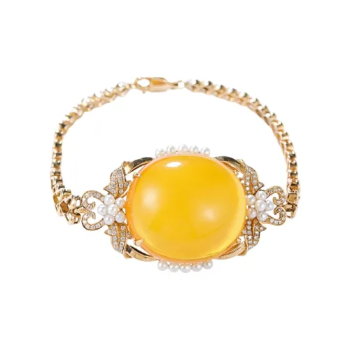 S&A 18K Gold Inlaid Amber Beeswax Bracelets Women's