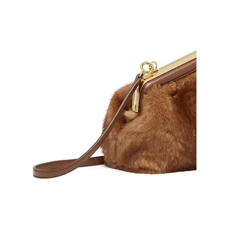 FENDI Fendi First Mink Fur Shoulder Bag Crossbody Bag Clutches Small Size Women's Brown-5
