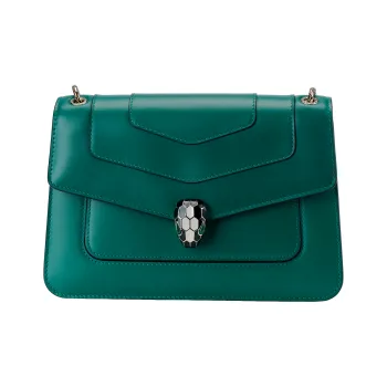 BVLGARI Serpenti Forever Calfskin Crossbody Bag, Shoulder Bag Women's Emeralds