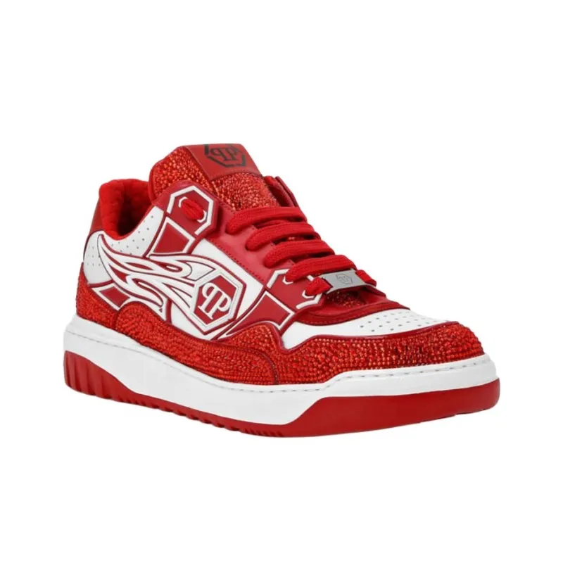 PHILIPP PLEIN Hexagon Low-Top Skateboard Shoes Men's Red-3