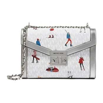 MICHAEL KORS Jet Set Artificial Leather Envelope Bag, Shoulder Bag, Crossbody Bag Medium Size Women's White