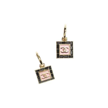 CHANEL Metal Rhinestone Resin Earrings Women's Black
