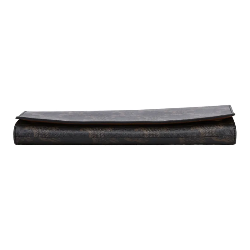 CELINE Triomphe Canvas paneled Calfskin Trim Clutch Women's Tawny-3
