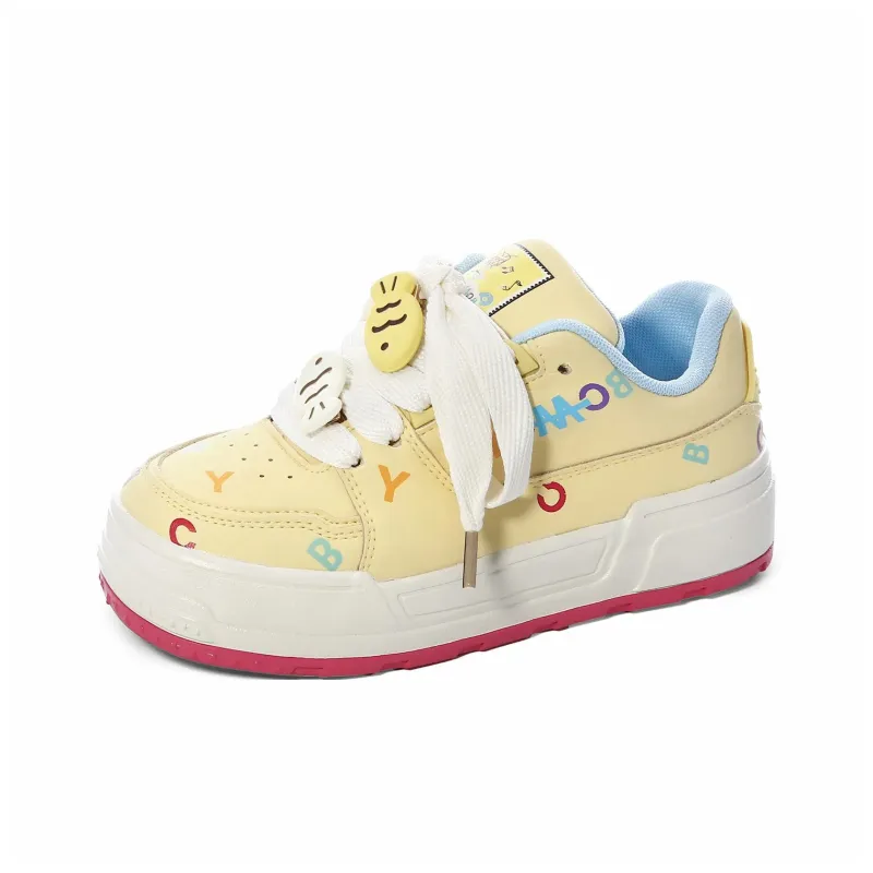ABCIO Slip Resistant Waterproof Height Increasing Low Top Skateboard Shoes Women's Yellow-1