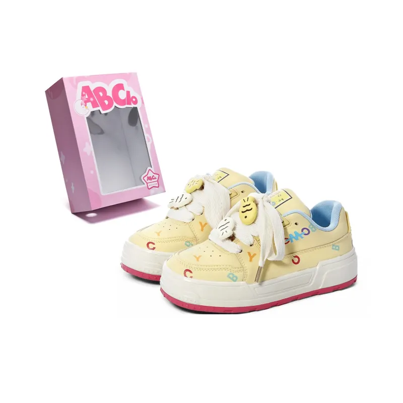 ABCIO Slip Resistant Waterproof Height Increasing Low Top Skateboard Shoes Women's Yellow-0
