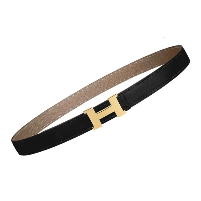 HERMES Calfskin, Gold Plated Leather Belts Women's Black/Brown Width 2.4cm-2