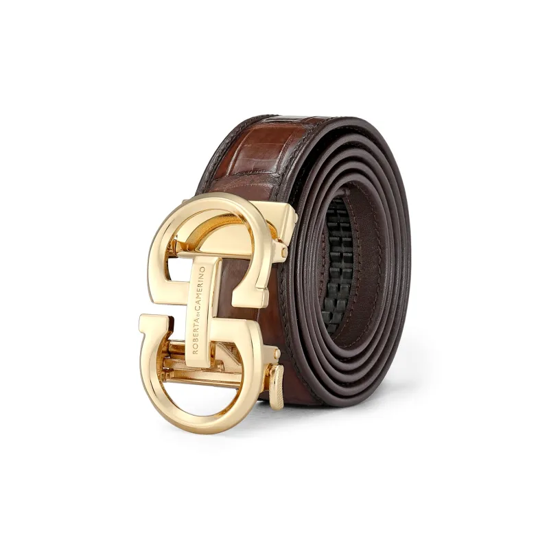 ROBERTA DI CAMERINO Farmed Crocodile Leather Belts Men's Brown 3.4CM-5