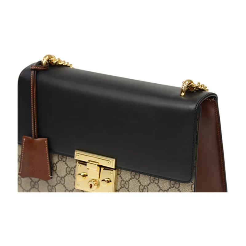 GUCCI Canvas With Leather Lock Bag Handbag Shoulder Bag Crossbody Bag Medium Size Women's Black-4