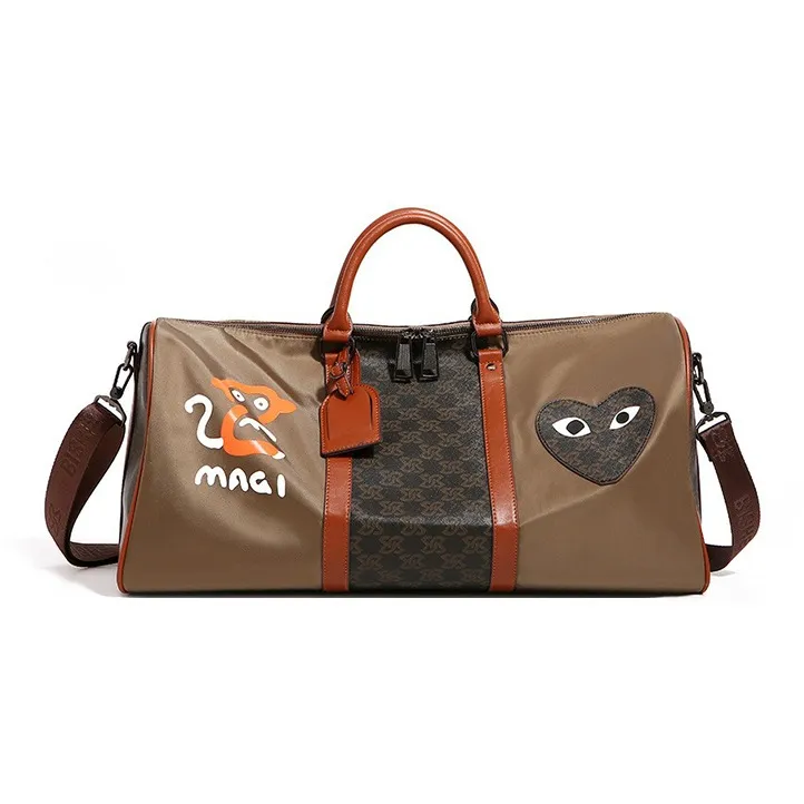 VIHUS Oxford Patchwork PVC Gym Bag Handbag Travel Bag Unisex Black/Brown-0