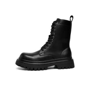 JIETEGONGYANG Short Mid Calf Martin Boot Men's Black