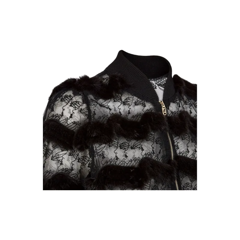 FENDI Leather Jacket Women's Black-4