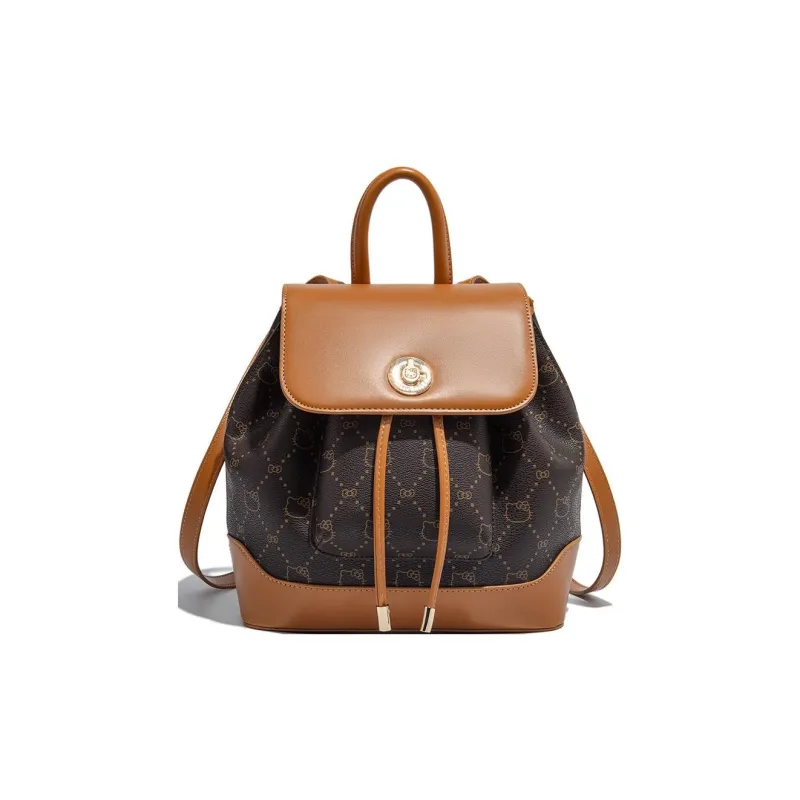 MESUCA Sanrio Hello Kitty Series PU Backpack Small Size Women's Khaki/Ecru/Dark Coffee-6
