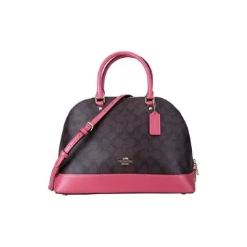 COACH Sierra PVC Dome Bag Shoulder Bag Crossbody Bag Handbag Women's Dark Coffee/Peach Red