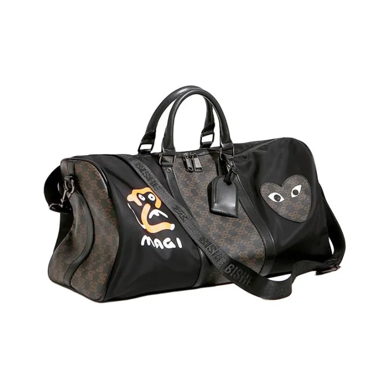 VIHUS Oxford Patchwork PVC Gym Bag Handbag Travel Bag Unisex Black/Brown-6
