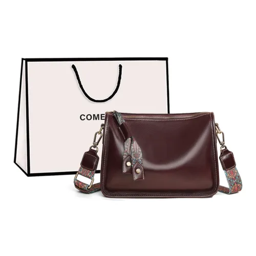 COMELY Cow Leather Patchwork Synthetic Leather Shoulder Bag Pillow Bag Crossbody Bag Regular Women's Wine Coffee