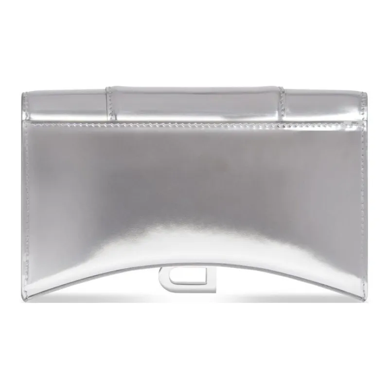 Balenciaga Calfskin Wallet Shoulder Bag Women's Silver-4