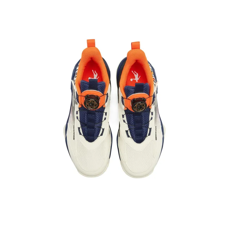 QIAODAN Anti Slip Wear Resistant Mid Top Children's Basketball Shoes Ivory/Serene Blue Teenagers-3
