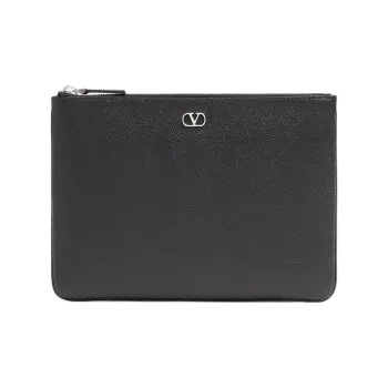 Valentino VLogo Signature Grained Calfskin Clutch Men's Black