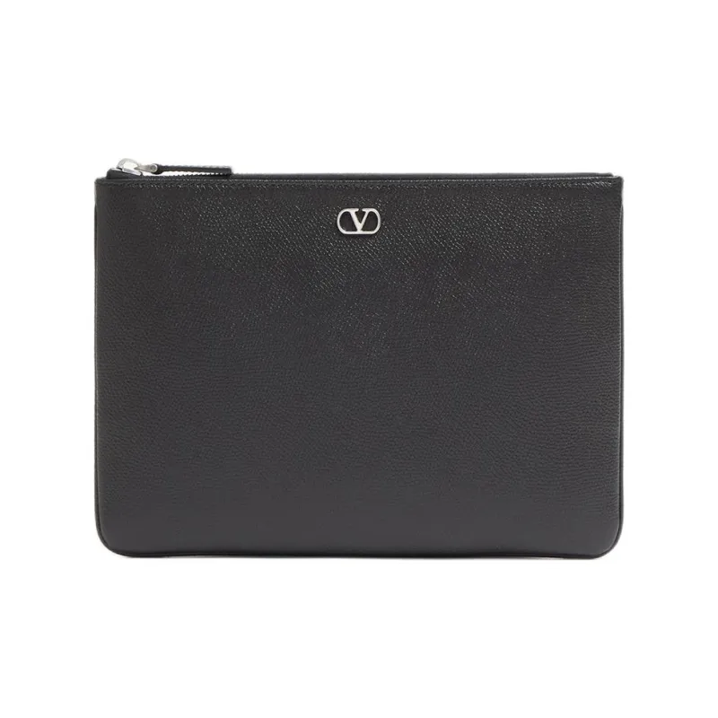 Valentino VLogo Signature Grained Calfskin Clutch Men's Black-0