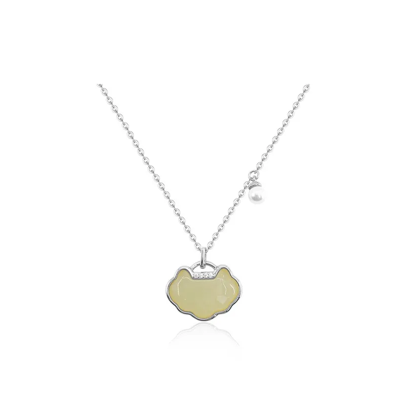 Andaozi Natural Hetian Jade Necklace Pale Greenish White Jade Unisex-5