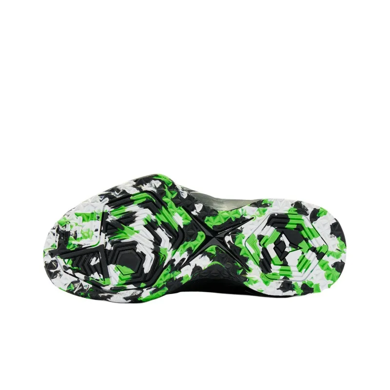 QIAODAN Anti Slip Wear Resistant Mid Top Children's Basketball Shoes Black Green Teenagers-4