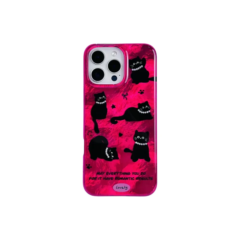 Wei Xin Acrylic Material Pearl Necklace Black Cat Phone Cases Compatible With IPhone 16/15 Pro Max/Apple 13/14 Pro/Max-2
