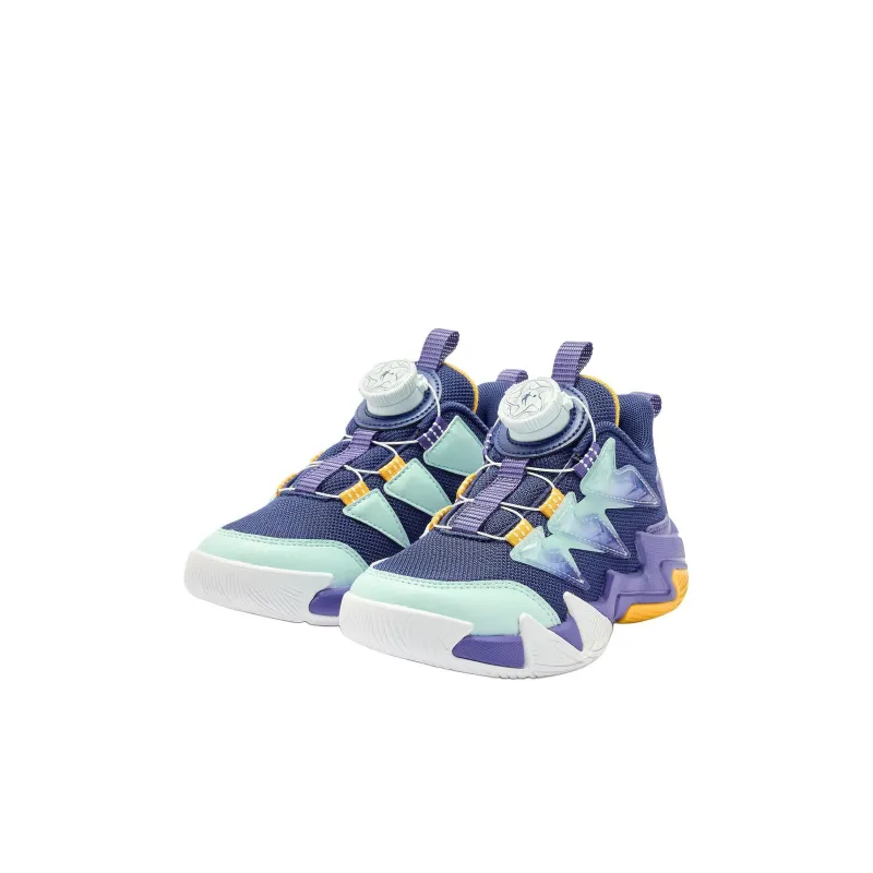 QIAODAN Anti Slip Wear Resistant Low Top Children's Basketball Shoes Blue Purple Children Aged 3 7 Years Old-2