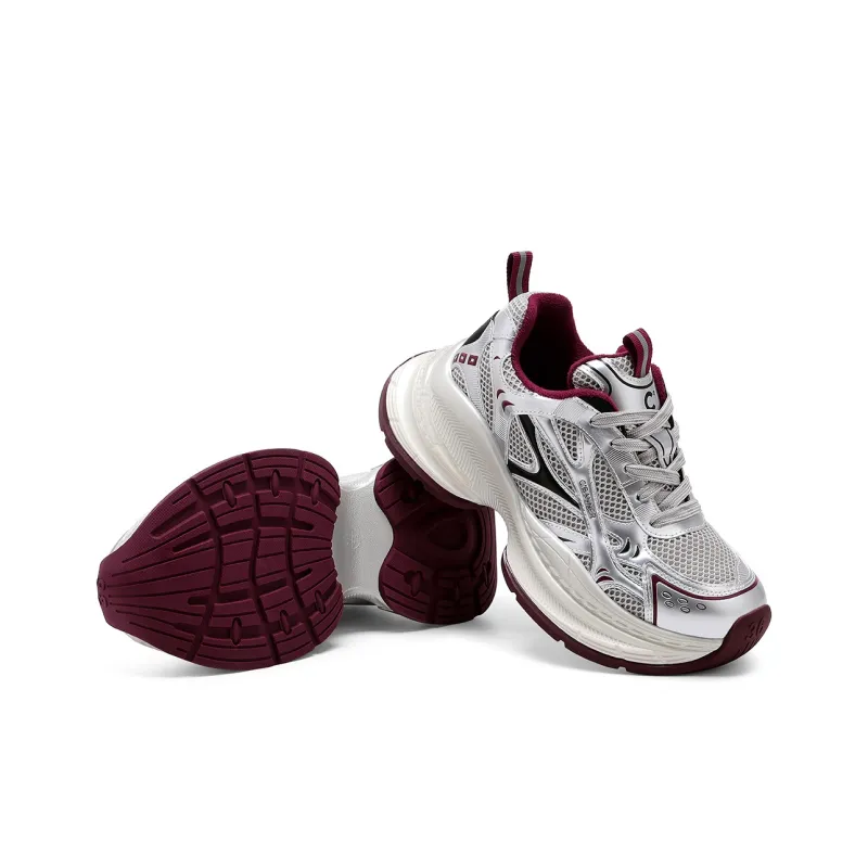 C°BANNER Wear Resistant Low Top Chunky Sneakers Women's Burgundy-4