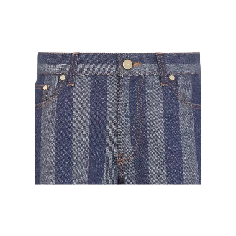 FENDI Logo Embroidered Striped Denim Shorts-2