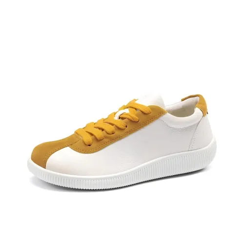 Ecco Low Top Casual Shoes Women's White Yellow
