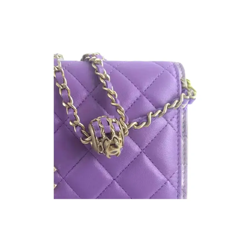 CHANEL 22SS Lambskin Wallet On Chain, Shoulder Bag, Crossbody Bag Women's Purple-3