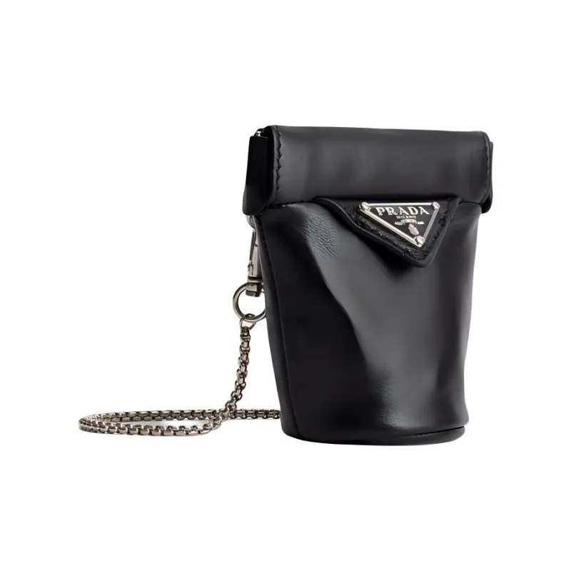 PRADA Soft Sheepskin Clutch Bag Over The Shoulder Mini Unisex Black-1