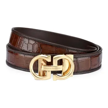 ROBERTA DI CAMERINO Farmed Crocodile Leather Belts Men's Brown 3.4CM