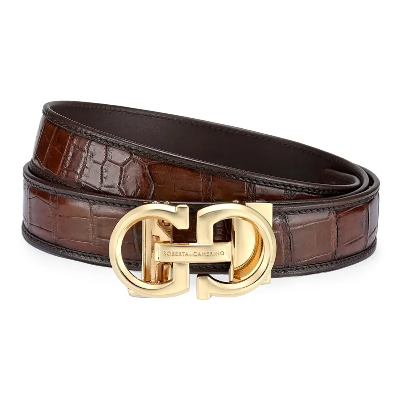 ROBERTA DI CAMERINO Farmed Crocodile Leather Belts Men's Brown 3.4CM-0